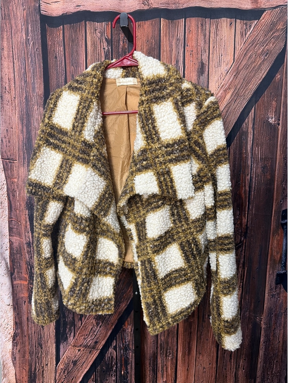 Altar’d State Women's Plaid Sherpa Jacket Brown and Cream Size Medium